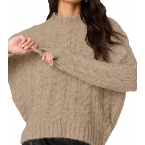 NEW ASTR violetta cable knit crewneck sweater in taupe - Picture 5 of 5